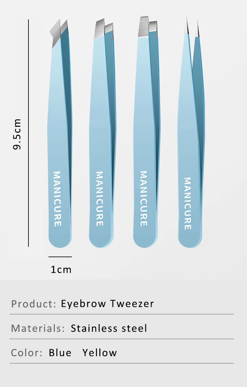 4Pcs High-Quality Eyebrow Tweezer Colorful Hair Beauty Fine Hairs Puller Stainless Steel Slanted Brow Clips Removal Makeup Tools