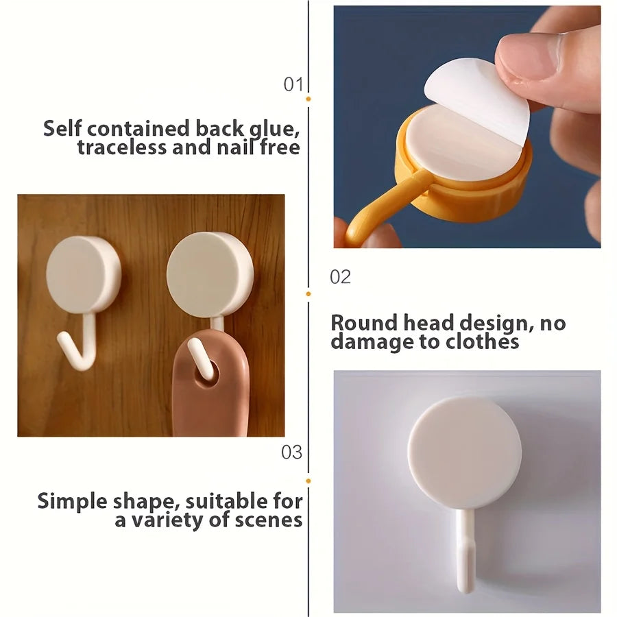 5/10PCS Self Adhesive Wall Hook Strong Without Drilling Coat Bag Bathroom Kitchen Towel Hanger Hooks Home Storage Accessories