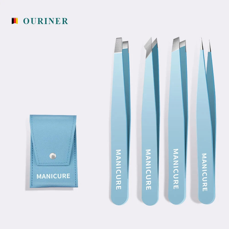 4Pcs High-Quality Eyebrow Tweezer Colorful Hair Beauty Fine Hairs Puller Stainless Steel Slanted Brow Clips Removal Makeup Tools