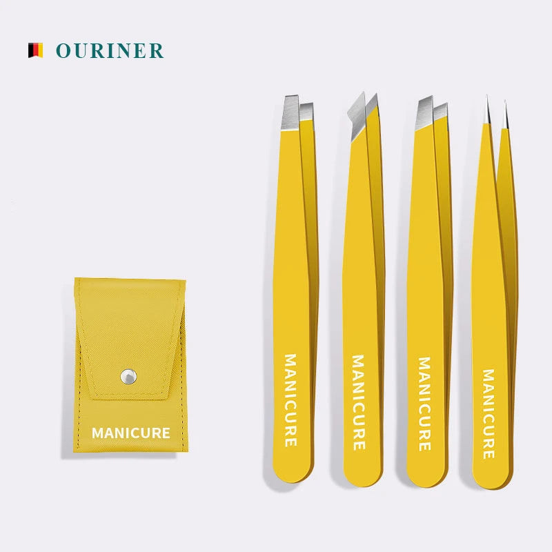 4Pcs High-Quality Eyebrow Tweezer Colorful Hair Beauty Fine Hairs Puller Stainless Steel Slanted Brow Clips Removal Makeup Tools