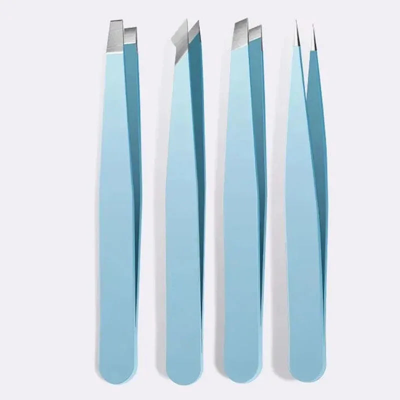 4Pcs High-Quality Eyebrow Tweezer Colorful Hair Beauty Fine Hairs Puller Stainless Steel Slanted Brow Clips Removal Makeup Tools