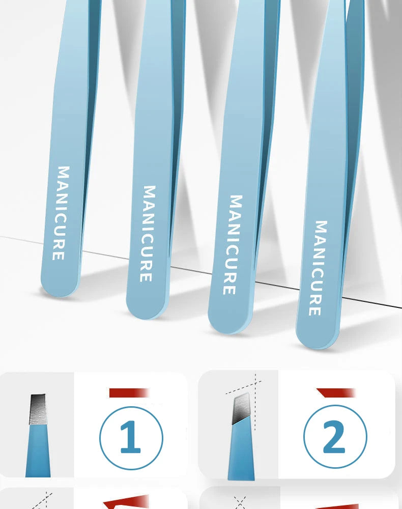 4Pcs High-Quality Eyebrow Tweezer Colorful Hair Beauty Fine Hairs Puller Stainless Steel Slanted Brow Clips Removal Makeup Tools